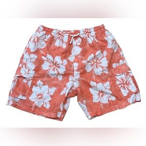 Surf Ave. Men’s Casual Floral Pocket Drawstring Swim Trunk Surfer Orange White L